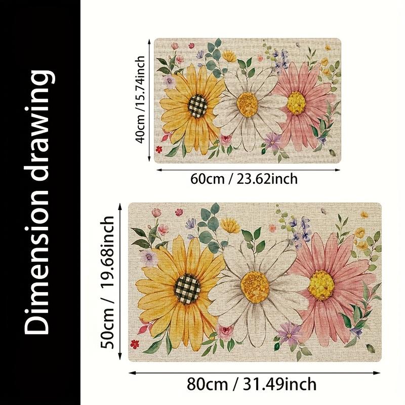 1Pcs Anti Fatigue Kitchen Rugs,   Sunflower Daisy Print Waterproof Non-Slip Thick Cushioned Kitchen Mat Heavy Duty Comfort Standing Mat for Kitchen