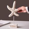 Wood Handmade Beach Nautical Style Figurine Starfish/Conch/Seahorse Tabletop Statue On Stand for Home Lake House Ocean Coastal Decoration