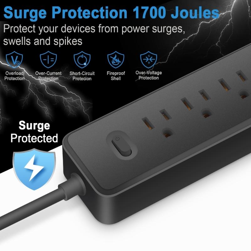 8 in 1 Power Strip Surge Protector US Plug Wall Outlet Adapter with 5pcs Widely-Spaced AC-Outlets & 3x USB Ports