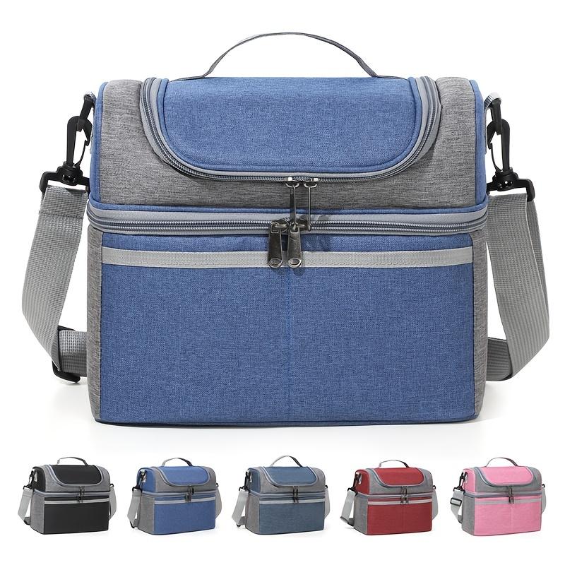 Insulated Double-Layered Lunch Bag Versatile Black & Gray Oxford Fabric, with Shoulder Strap or Carry Handle