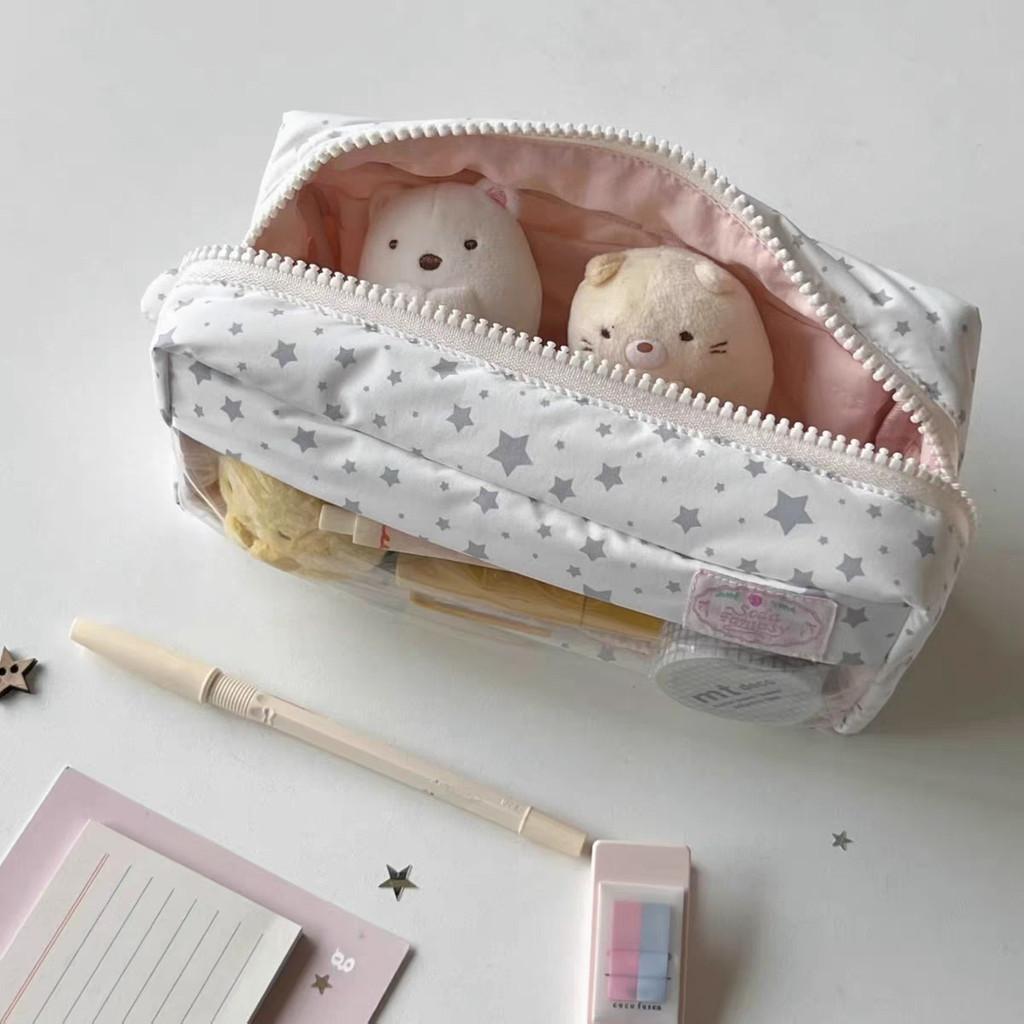 Simple Floral Star Pattern Pencil Case With Large Capacity For Students And Girls