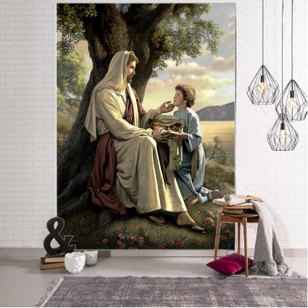 1pc Religious Wall Tapestry Jesus Christ Tapestry Christian Wall Hanging Religious Jesus God Tapestries for Home Bedroom Decor