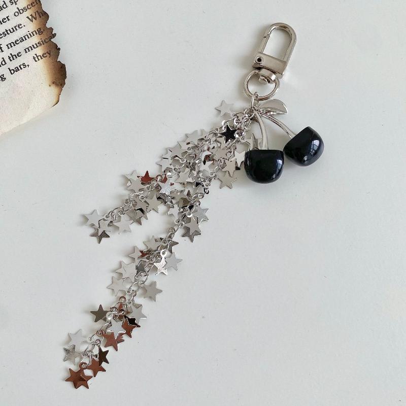 Y2K Vintage Cherry Star Tassel Chain Keyring Girly Cute Mobile Phone Lanyard Camera Pendant Key Accessories Gifts