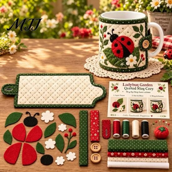 Creative Quilt Supplies for Teens Quilted Mug Cozy DIY Kit, Hummingbird Butterfly Flower Garden Sleeve Fabric Crafting Projects Sewing Craft