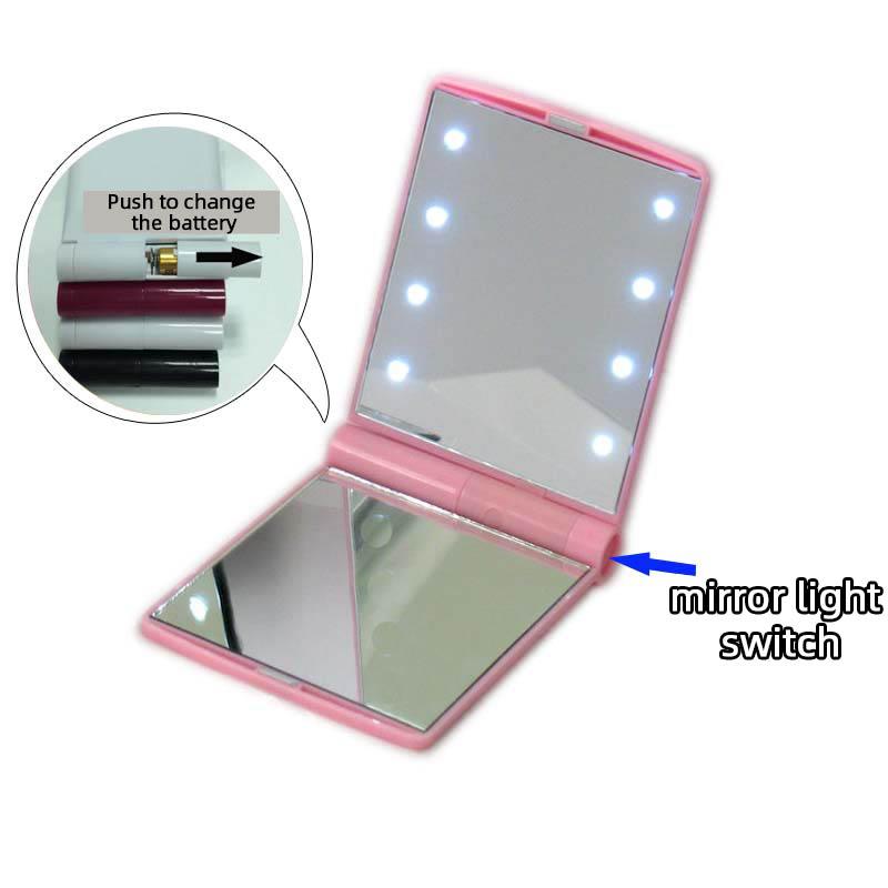 Abs Held Fold Led Light Mini Cosmetic Pocket Mirror Fancy Customized Logo Personalized Makeup Hand Mirror
