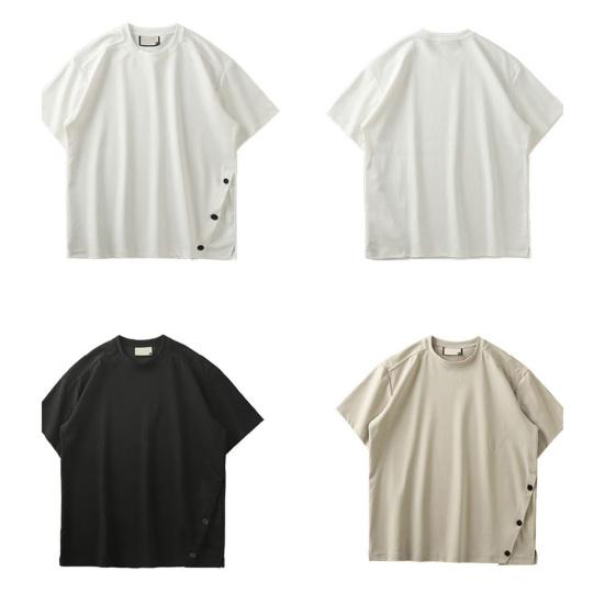 Men T-shirt Round Neck Short Sleeve Casual Tops with Buttoned Hem Soft Lightweight Pullover Tops Home Gym Street Wear