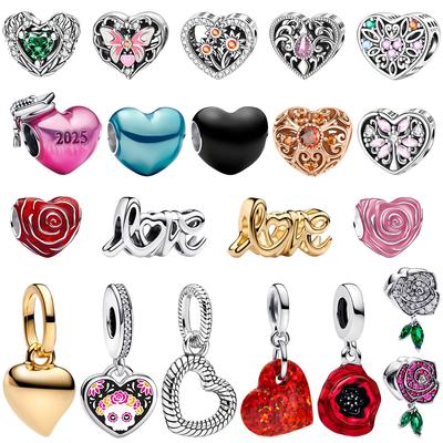 Multi Colored Heart-Shaped Beads Charms Original Copper Fine Pendant Fit Diy Bracelet Necklace Boutique Couple Gift