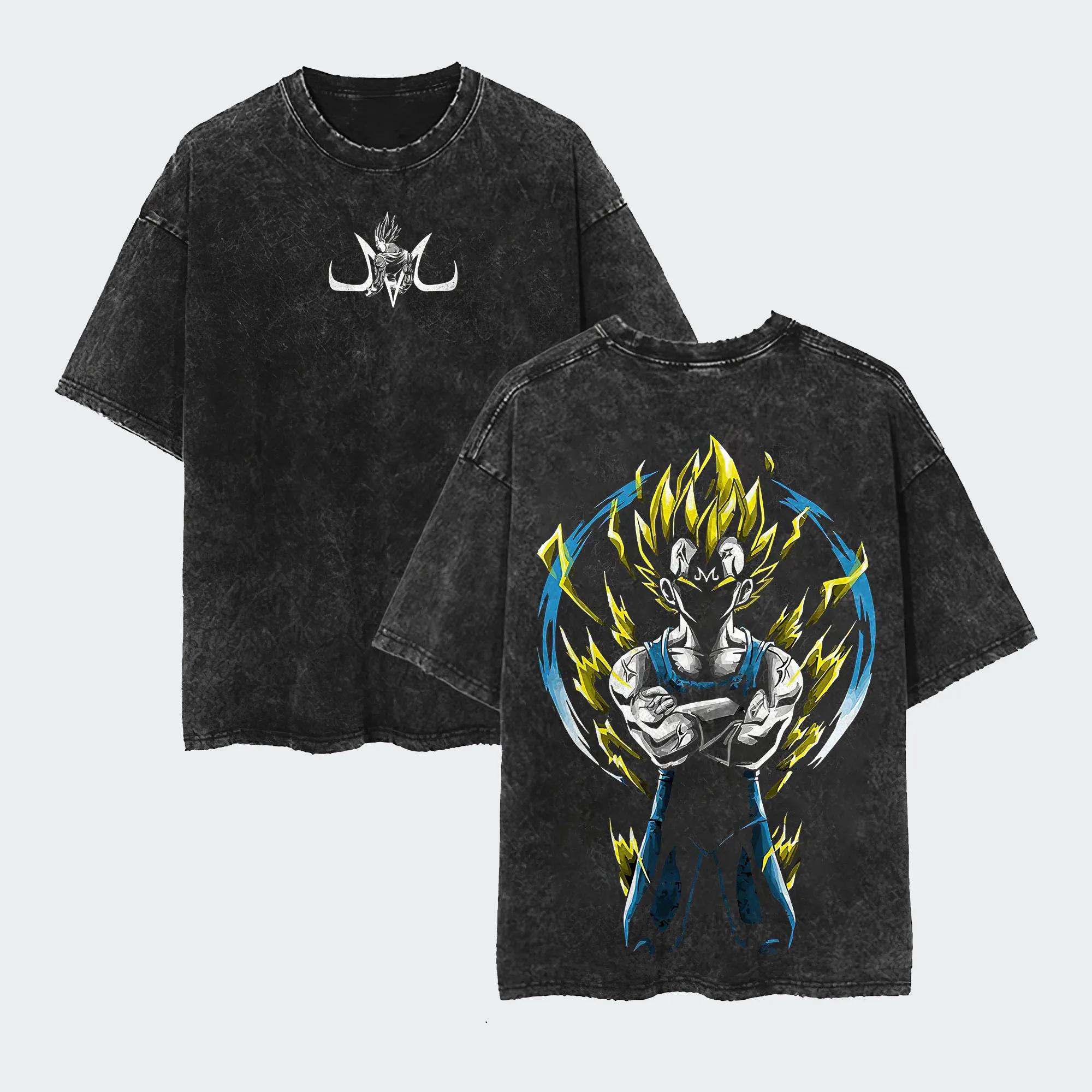 

Majin Vegeta T Shirt Men Acid Wash Oversized Anime Yellow Blue Lightning Cotton Vintage Gym Streetwear M Logo Graphic Back Tee M