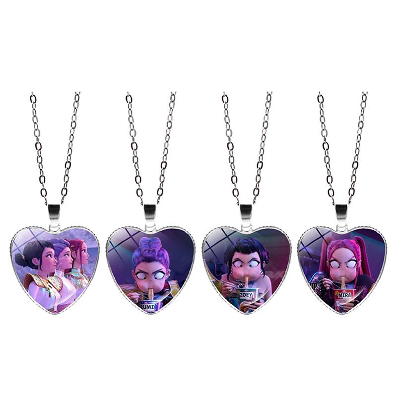 Kpop Demon Hunters Heart Necklace - Rumi Zoey Mira Anime Film Alloy Jewelry Pendant For Fans Gifts