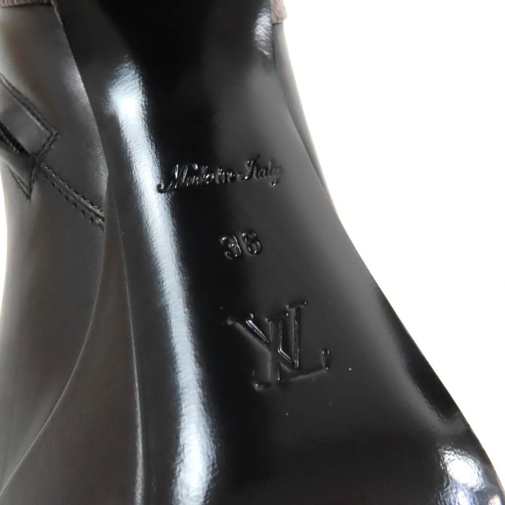 LOUIS VUITTON Ankle boots Monogram Studs Side Zip Black brown leather Women 36 Used