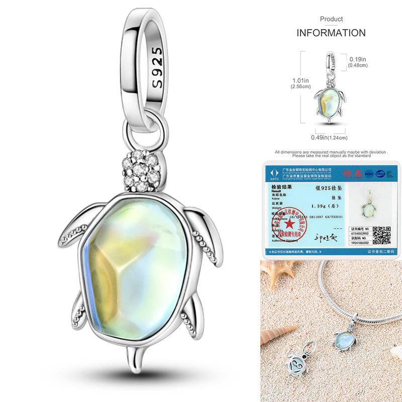 Blue Zircon Inlay Sea Turtle Starfish Charms Bead Original 925 Sterling Silver Pendants Fit Bracelet Jewelry Gift Marking
