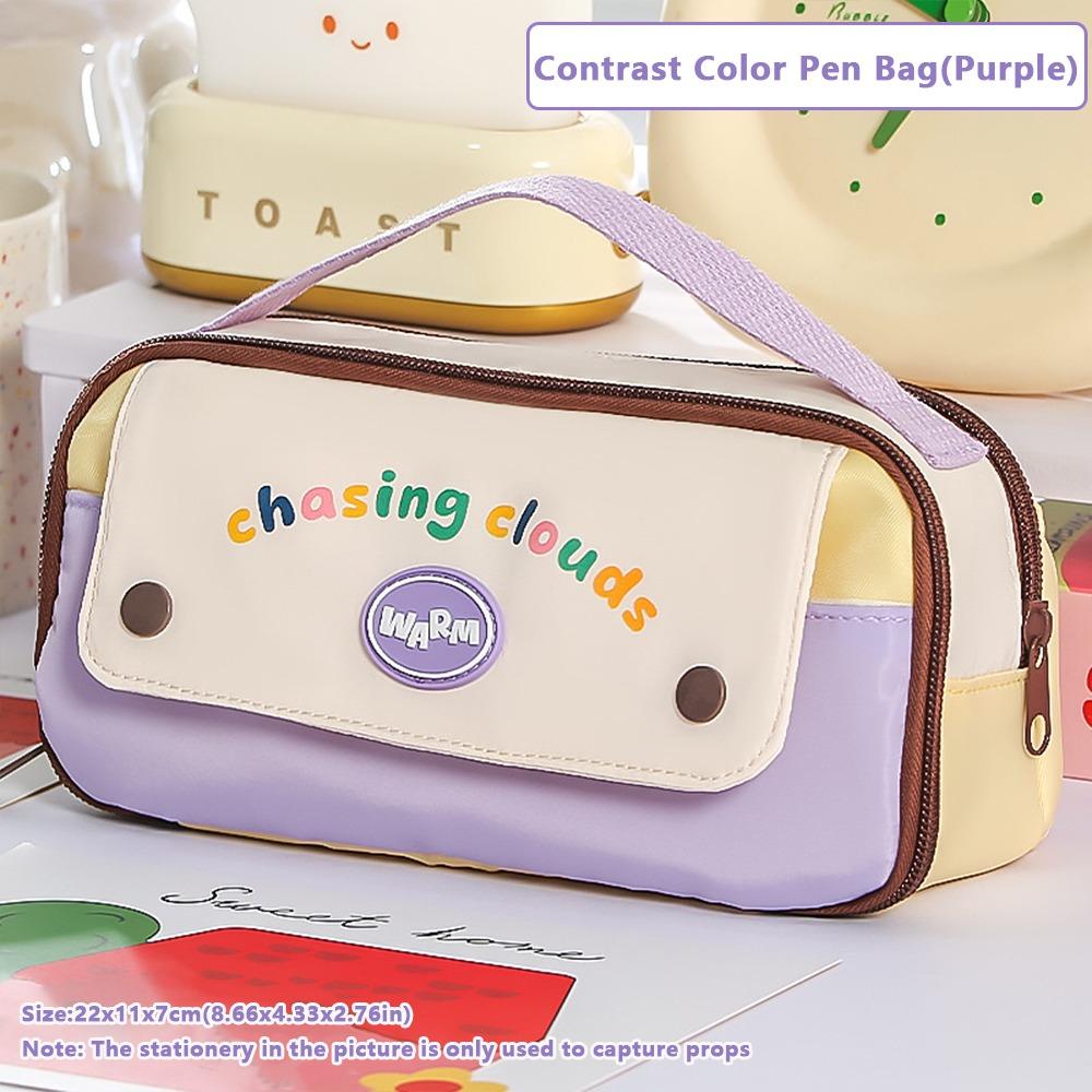 

Handheld Pen Bag Contrast Color Stationery Organizer Portable Pencil Case School Supplies фіолетовий