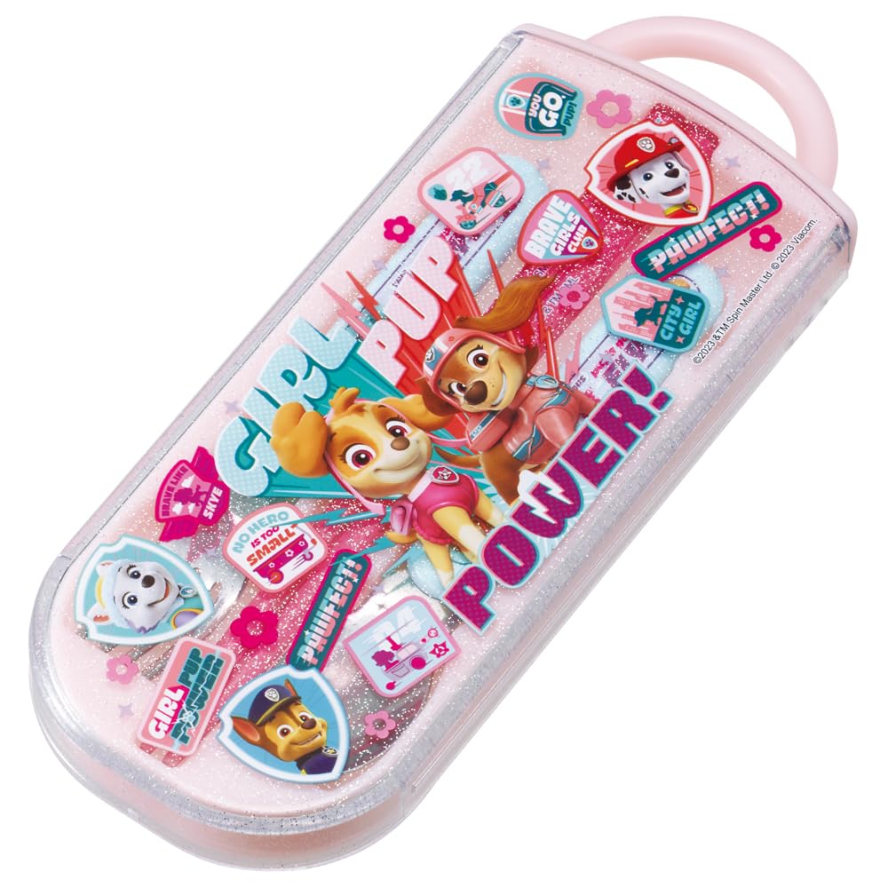 Skater Lunch Box Trio Set Chopsticks Spoon Fork Kids Cutlery Antibacterial Treatment Easy To Open Sliding Type Made In Japan Paw Patrol GIRL PUP Girls