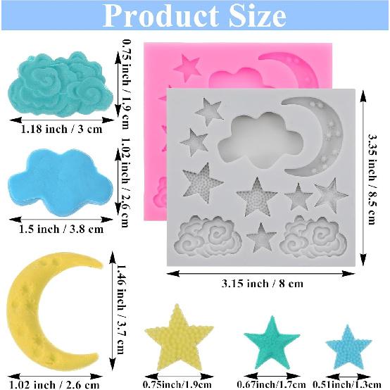 Moon Silicone Mold, 2Pcs Cloud Silicone Mold Star Moon Clouds Shaped for DIY Cake Cookie Candy Baking Sugar Fondant Cakes Decorating Candy Making