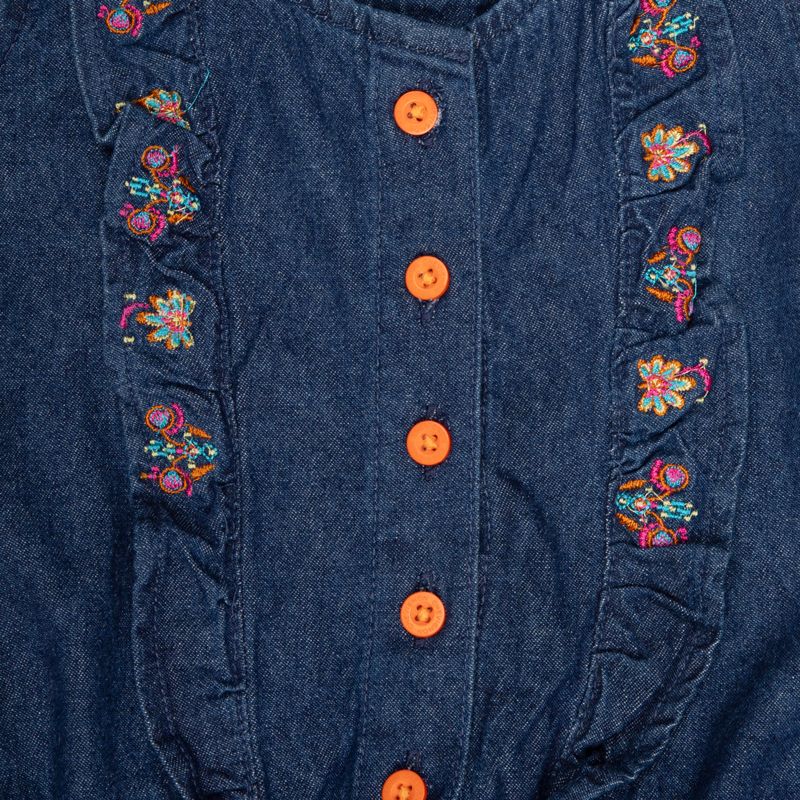 Combishort en jean avec petites fleurs brodées 100% coton Enfant CHEVIGNON