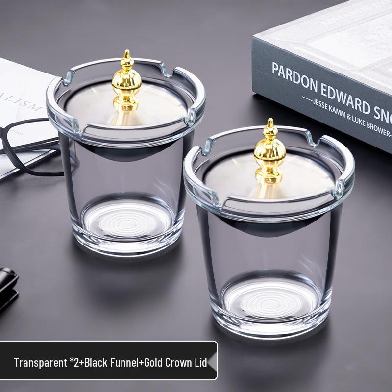 Luxury Windproof Glass Ashtray with Lid for Home and Office
