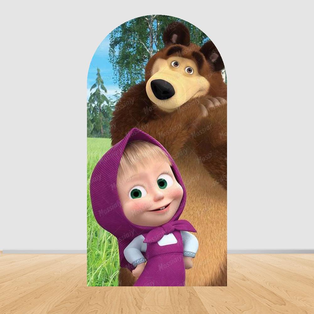 Children's Birthday Theme Party Decoration Arch Backdrop Cover Girl and Bear Birthday Background Decor Baby Shower Supplies