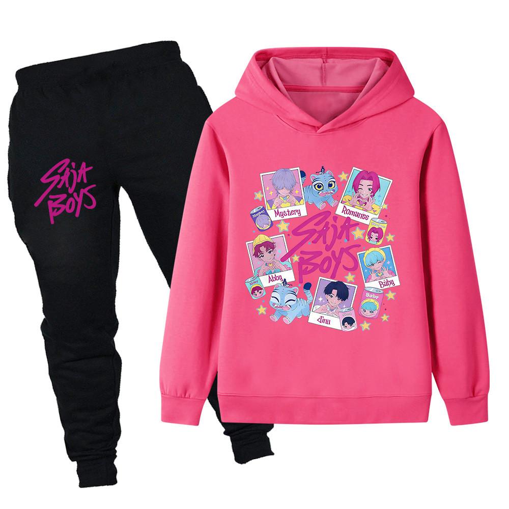 PB1206 Kinder Jungen Mädchen Kpop Mira Zoey Rumi Sajaboys Print Langarm Kapuzenpullover Hose Hosen Kleidung Sets