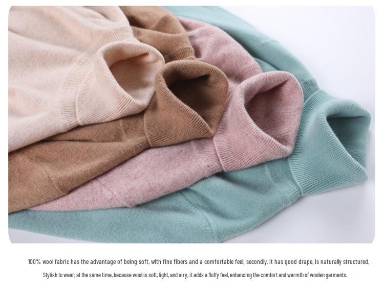 2025 Autumn/Winter Women's Pure Wool High Neck Cashmere Pullover - Solid Color, Loose Fit, Short Knit Sweater
