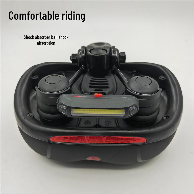 Mountain Bike Saddle with Center Hole, Cushion, USB Charging Tail Light Holder, Shock Absorbing Ball, and Lighted Seat Bag