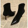 Fashion Ankle Boots Women Chunky Mid Heels Suede Shoes Woman Pointed Toe 2025 Trend Winter New Goth Walking Snow Chelsea Botas De Mujer