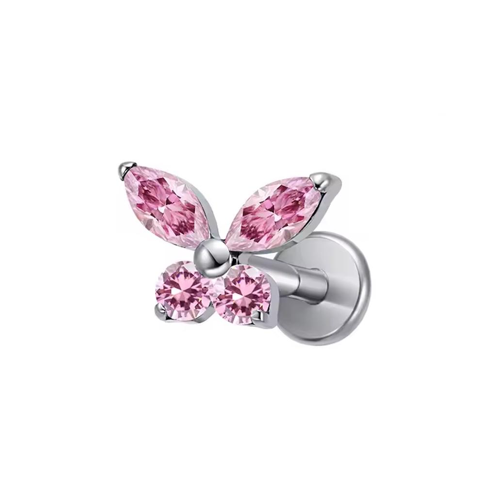 High-Quality F136 Titanium Alloy Pink Zirconia Stud Earring Set Fashionable Cartilage and Lip Piercing Jewelry for Men and Women