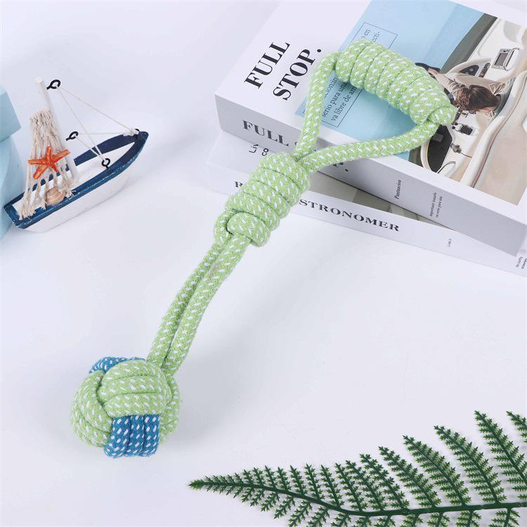 Kjæledyr Interaktiv Bomullstau Biteleke Ball med Dobbel Trekknute for Hunder