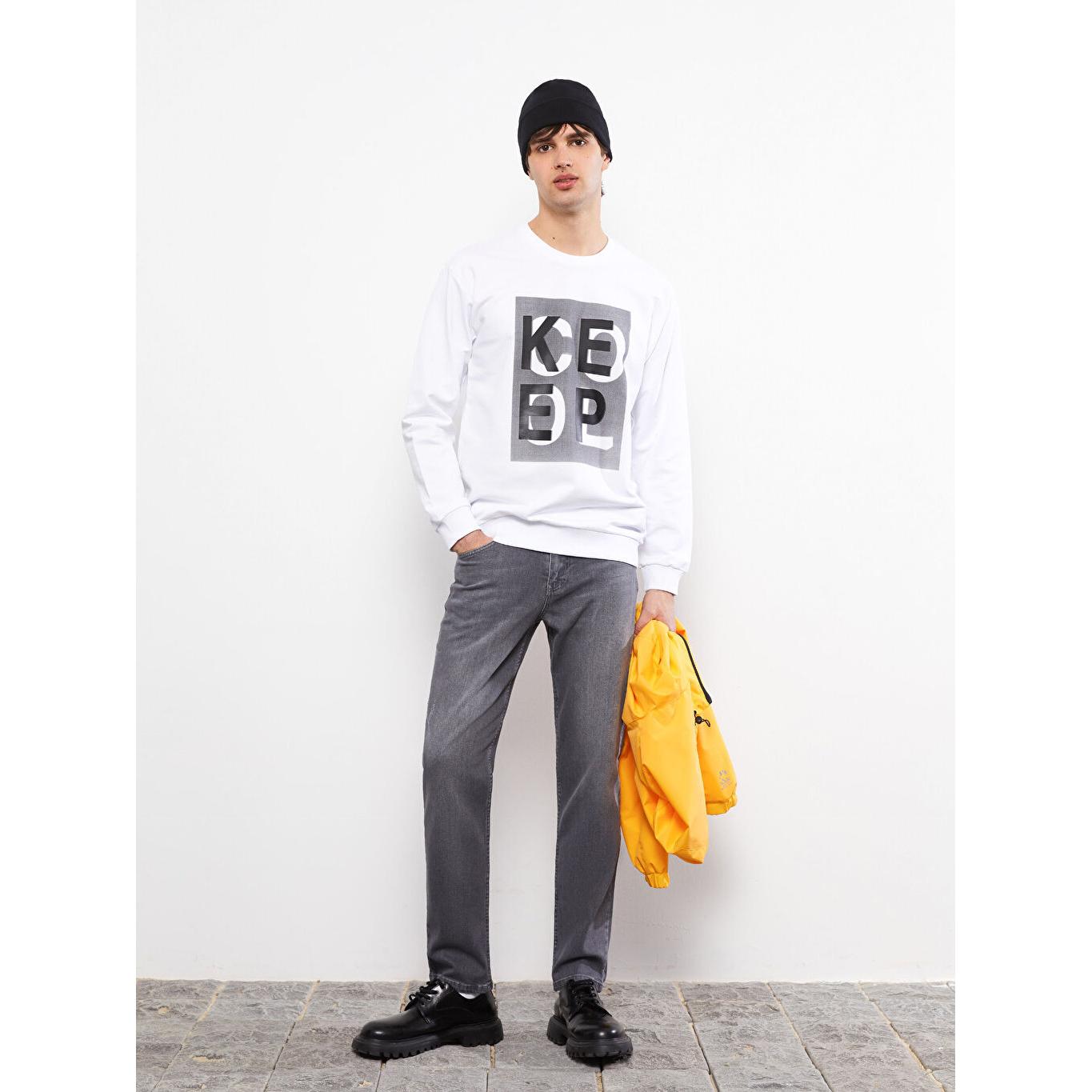 

Мужская толстовка с круглым вырезом и длинными рукавами с принтом, белая