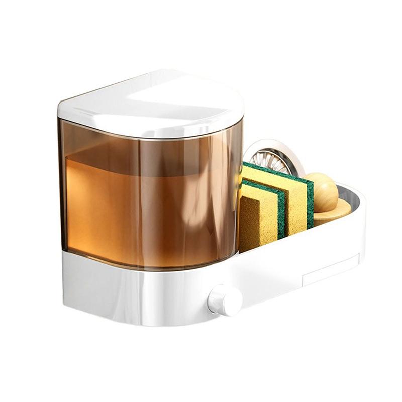 

Настенный диспенсер для мыла с поддоном для стекания и держателем для губок, ручной, держатель для жидкости для мытья посуды, большая вместимость, водонепроницаемый белый