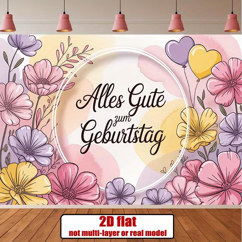 

2D Alles Gute zum Geburtstag Floral Backdrop German Birthday Photo Booth Background 47.2x31.5inch/120*80cm