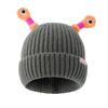 Yousheng Cute Knitted Beanie Hat with Eyes Wear Resistant Solid Color LED Glowing Funny Cartoon Winter Warm Hat