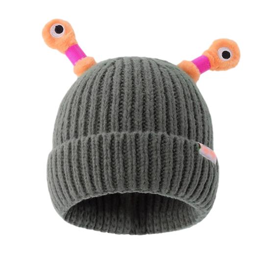 Yousheng Cute Knitted Beanie Hat with Eyes Wear Resistant Solid Color LED Glowing Funny Cartoon Winter Warm Hat