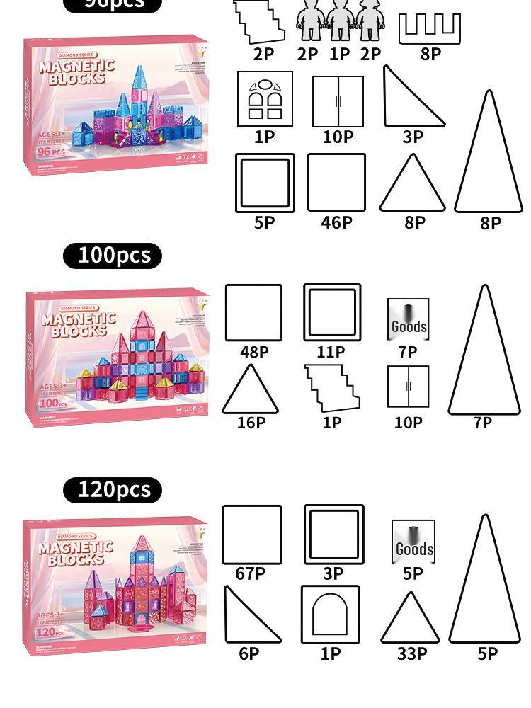 Pink Diamond Surface Magnetic Building Blocks - Strong, Educational Toys for Children