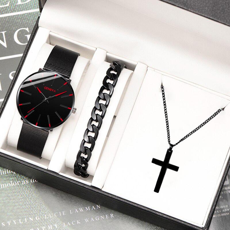 New fashion simple business metal mesh quartz watch set