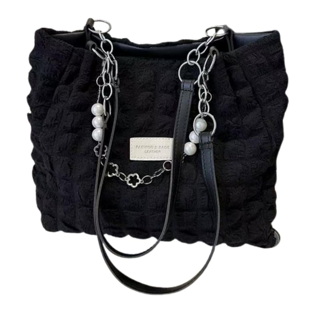 ORIJIRI Pearl Shoulder Bag, Women s, Cute Wallet, Fluffy, 2-Way, Lightweight, Women s Bag (Black)