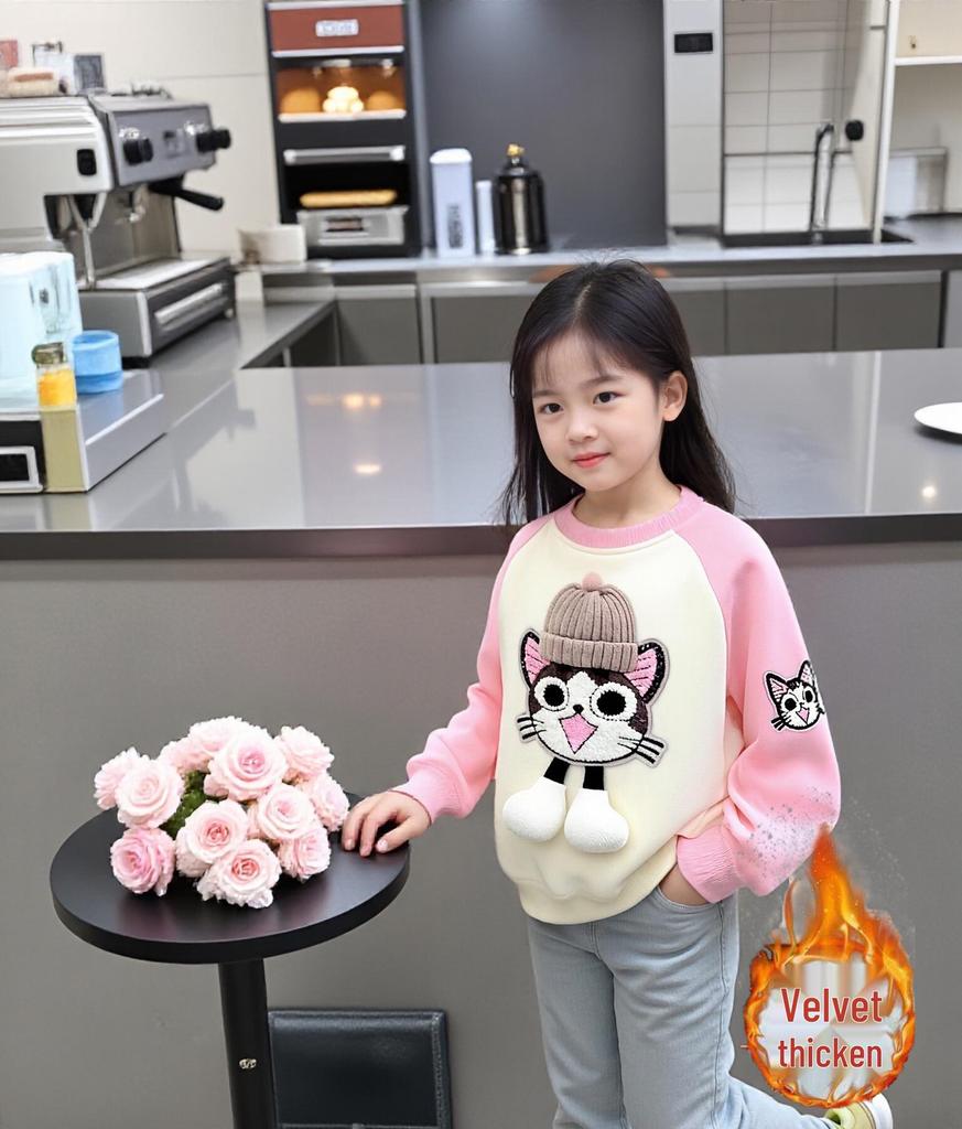 2025 Girls' Fleece-Lined Long Sleeve Sweatshirt - Autumn/Winter Fashion