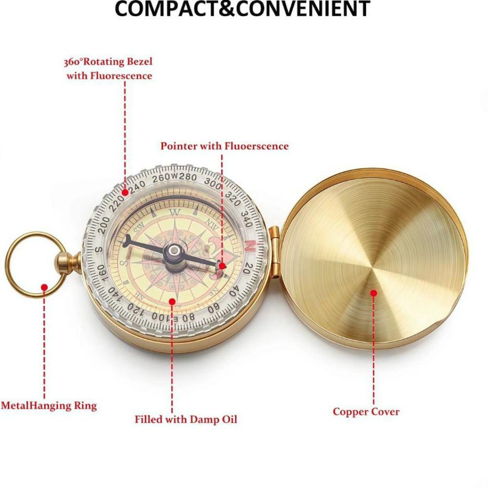 Brass Material Outdoor Compass Copper Camping Compass High-Grade Portable Pocket Compass Hiking