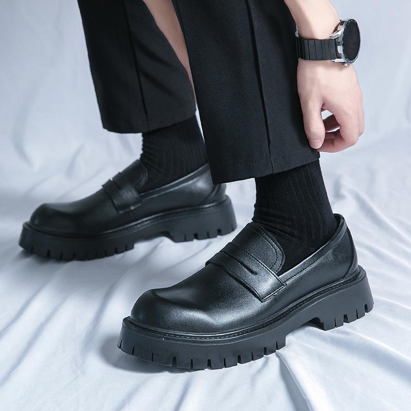 2025 Thick-Soled Black Height-Boost Men's Casual Slip-On Loafers