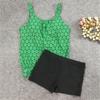 2023 Polka Dot Plus Size Women's Conservative Split Swimsuit