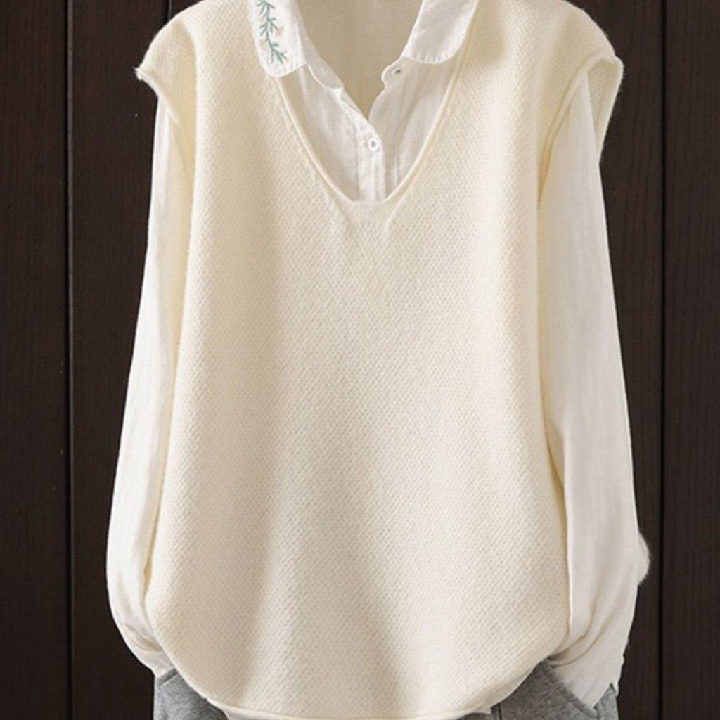 Gebreide Mouwloze Vest voor Dames met Abstracte Print voor Herfst Winter Layering