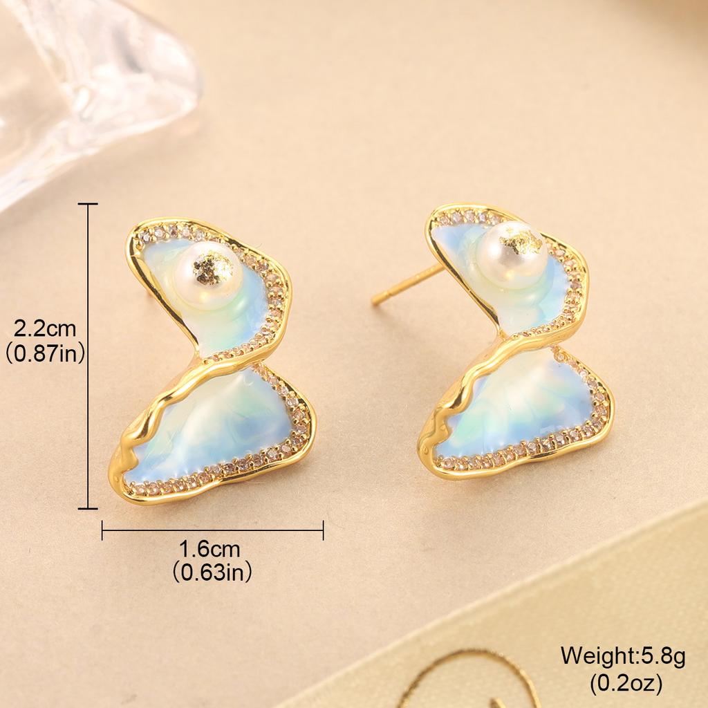 Flower Pearl Stud Earrings Enamel Oil Dripping Flower Mini Love Mori Design Sense Light Luxury Earrings Women