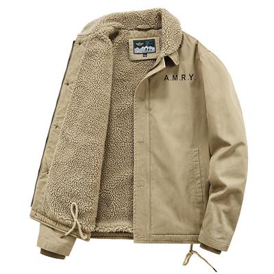 Fleece Thickened Cotton Jacket Men's Winter Military Flight Suit Tooling Lamb Fleece Lapel Jacket