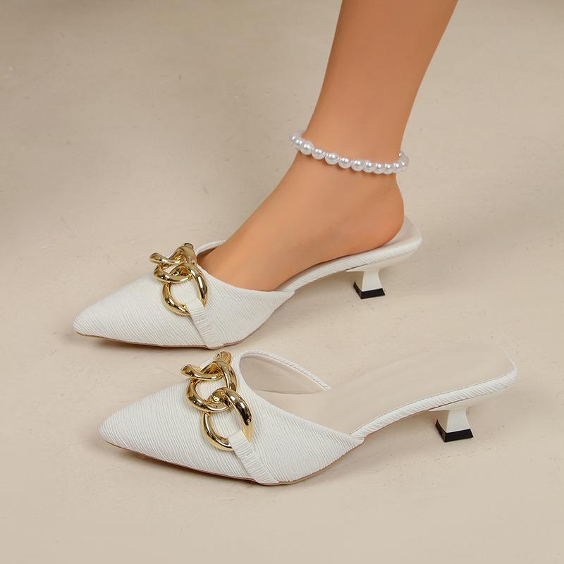 Large size bag head half slippers women's new models today stiletto high heels fashion metal cool women's shoes