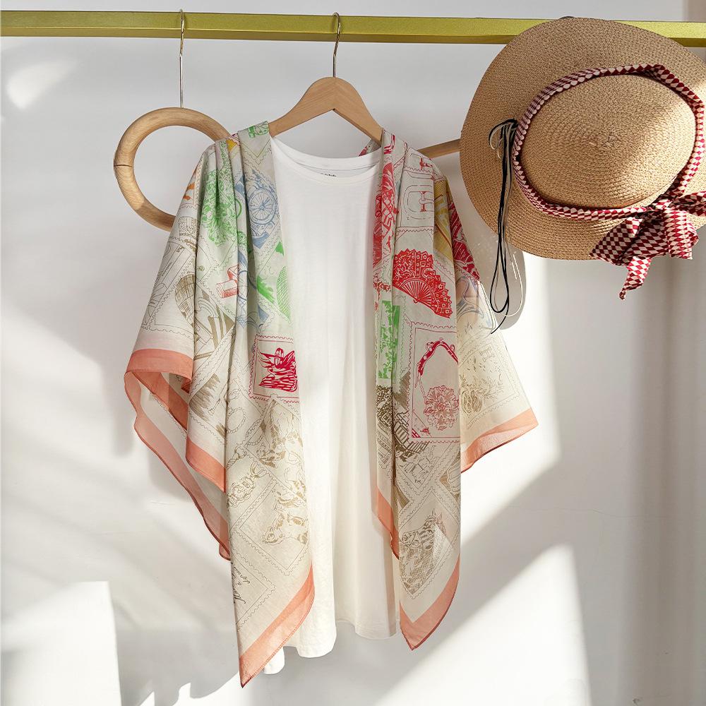 Silk Cotton Silk Scarf Shawl With Sunscreen 105Cm Scarf With Air-Conditioned Room Large Square Scarf Office