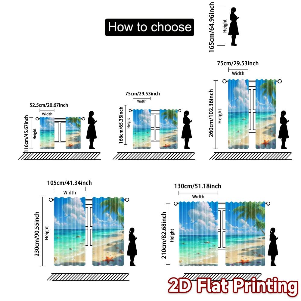2pcs, 2D FLAT PRINTING Curtains (Without Rod) Tropical Shore Contemporary Popular Curtains Fabric Curtains Outdoor Decorations