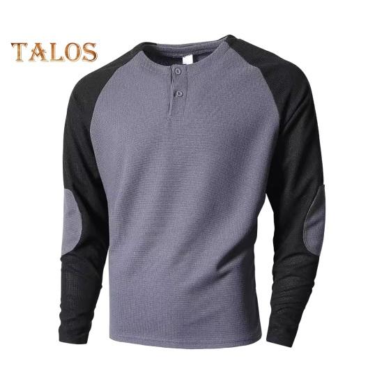 

Весна Осень Мужская футболка с длинным рукавом и цветными блоками, на пуговицах, с круглым вырезом, с нашивками, повседневная спортивная футболка для вечеринок S темно-серого