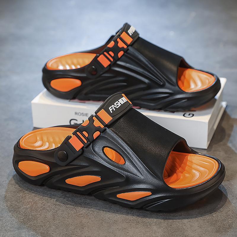 Men's Summer Slippers: Thick Sole, Non-Slip, One-Strap High-End Sandals for Home, Sports, Beach, and Water.