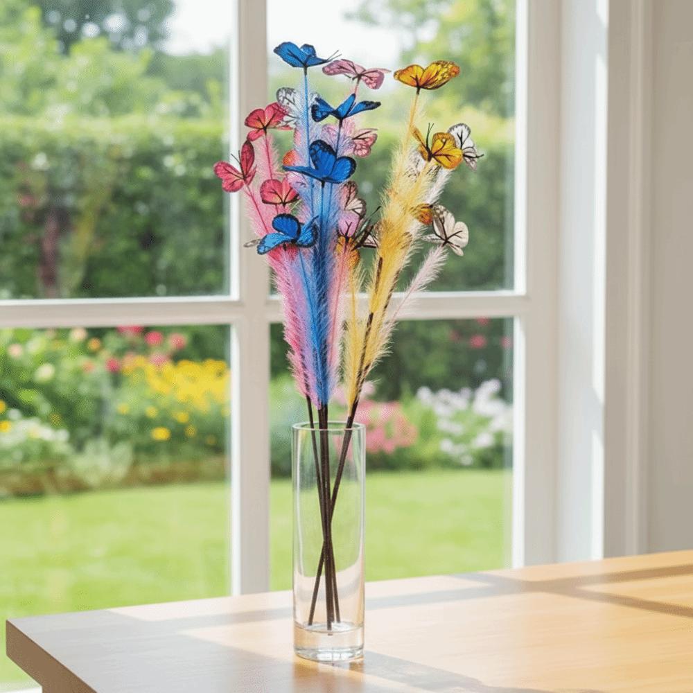 3pcs/set Multi-Color Artificial Butterfly Reed Lifelike Long Branch Butterfly Branch Bouquet Vivid Colors Butterfly Flowers