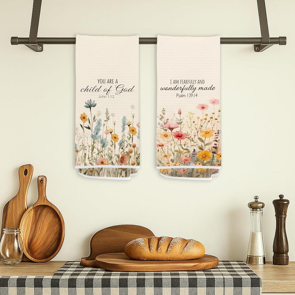 Vintage Floral Christian Kitchen Towels, Christian Gifts for Women, pirational Wildflower Bible Verse Decorative Hand Towels for Bathroom, Religious