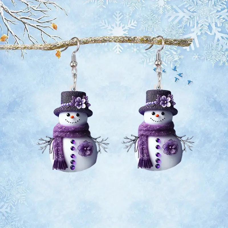 2025 Purple Christmas Snowman Acrylic Earrings - In Stock